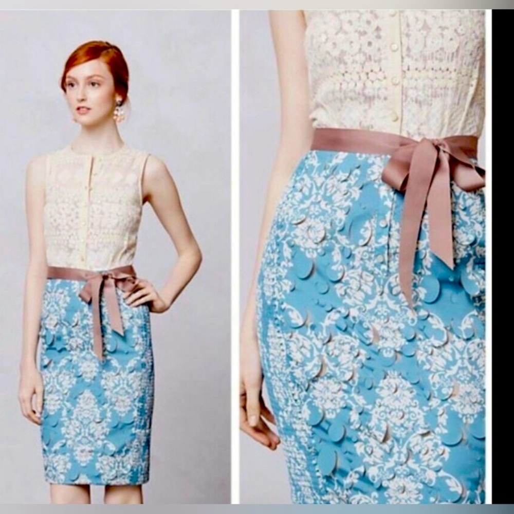 Excellent used condition Anthro Byron Lars Lasercut Fleur-De-Lys Dress